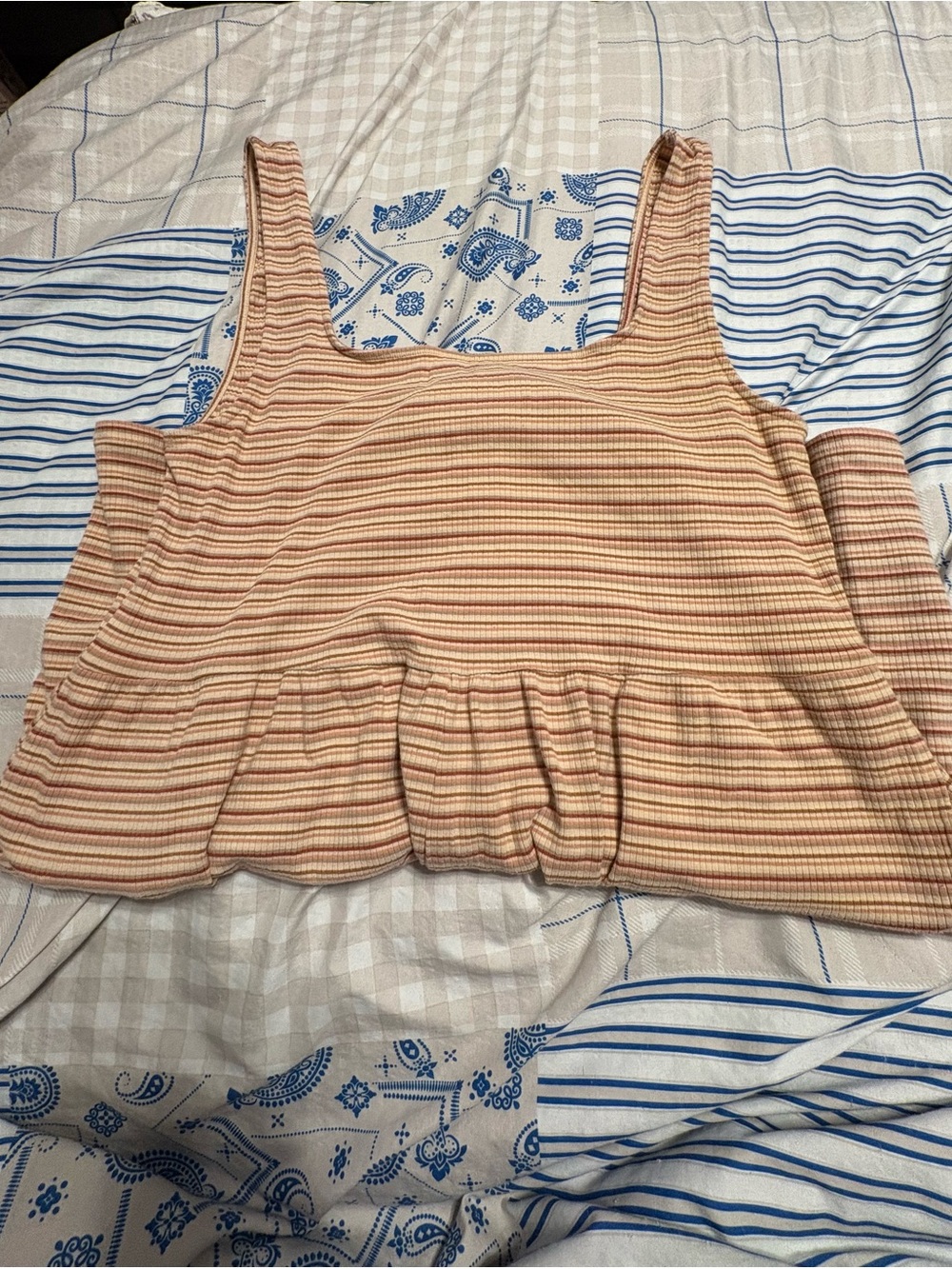 American Eagle Outfitters Peach & Cream Striped Romper with Pockets